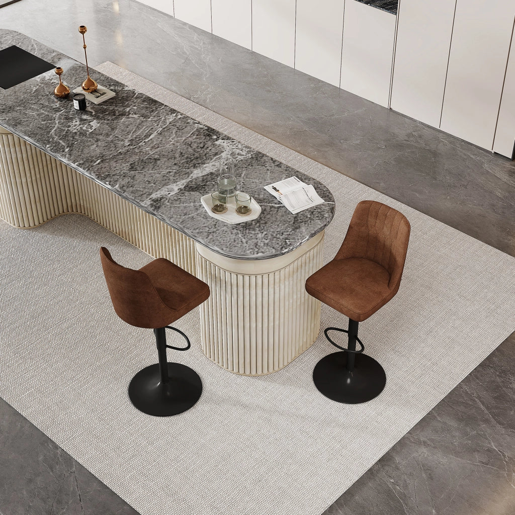 Sgabello da bar set da 2 girevole 360° e regolabile in altezza con seduta imbottita in tessuto tecnico marrone e nero