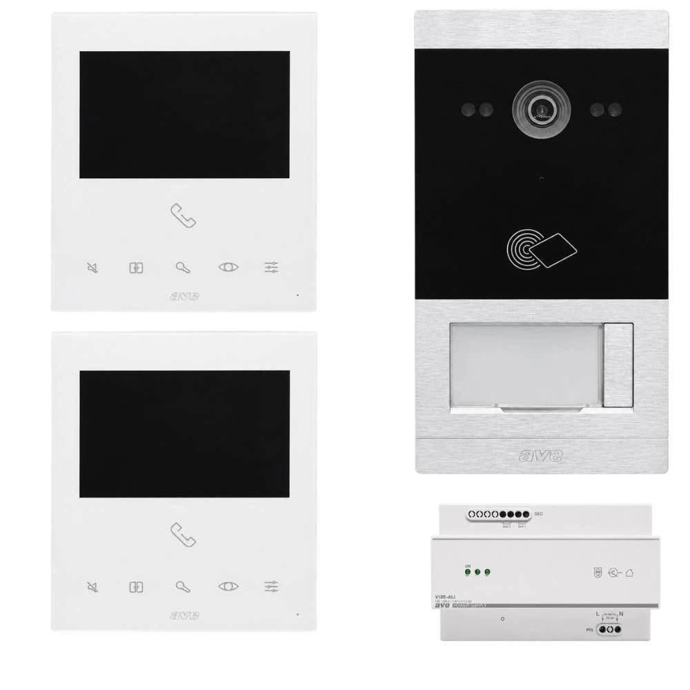 Kit videocitofonico bifamiliare ave kv01-2pit5bap con design moderno