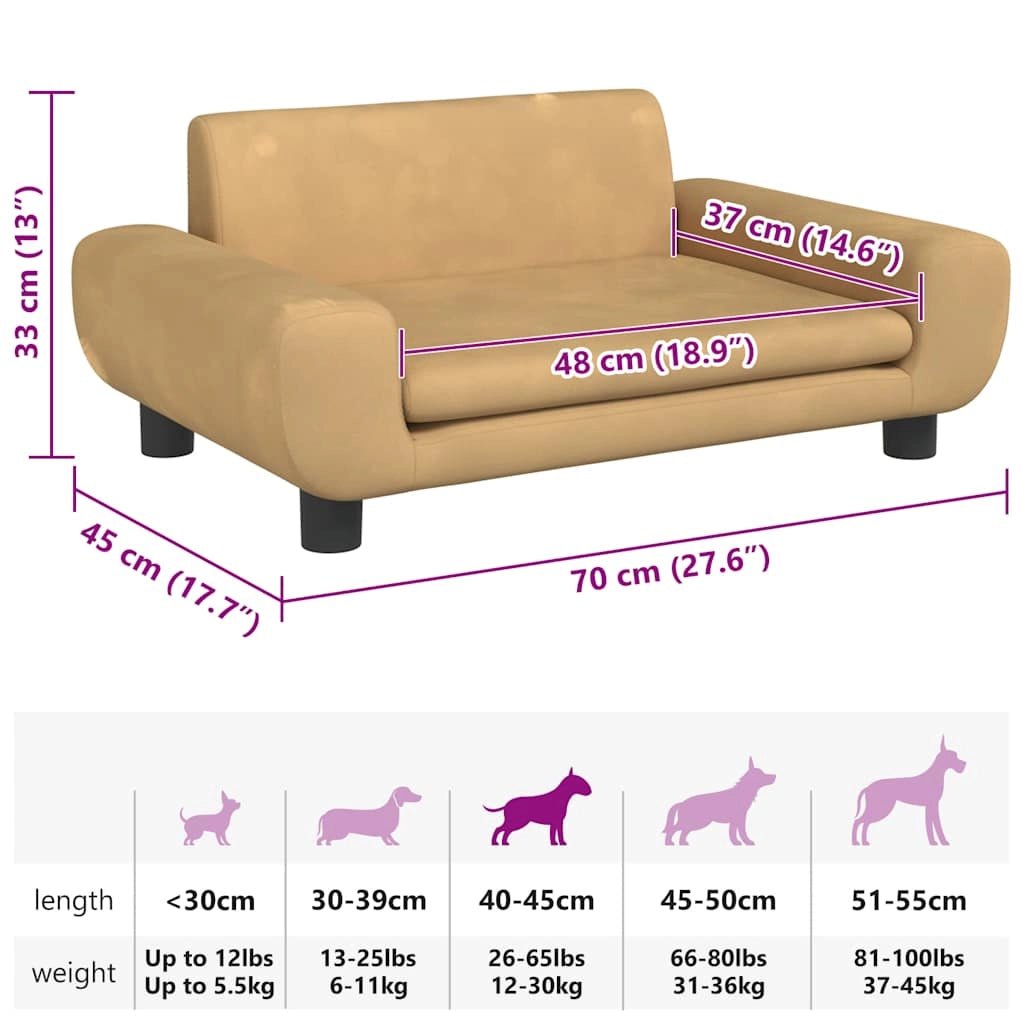 Cuccia per cani con cesto divano confortevole 70 x 45 x 33 cm velluto marrone 02_0042876