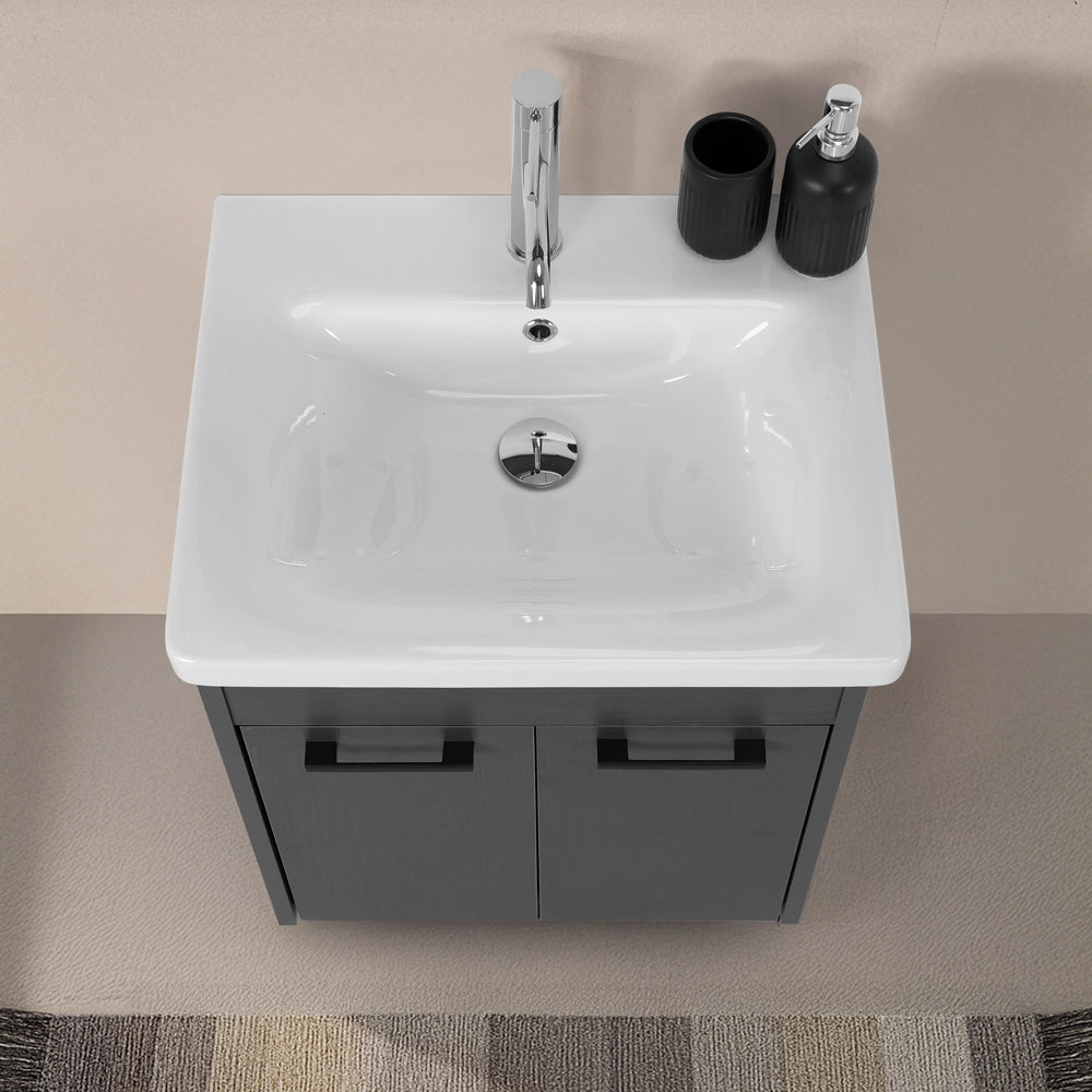 Mobile bagno sospeso 55 cm grigio effetto legno con armadietto a specchio Sofia