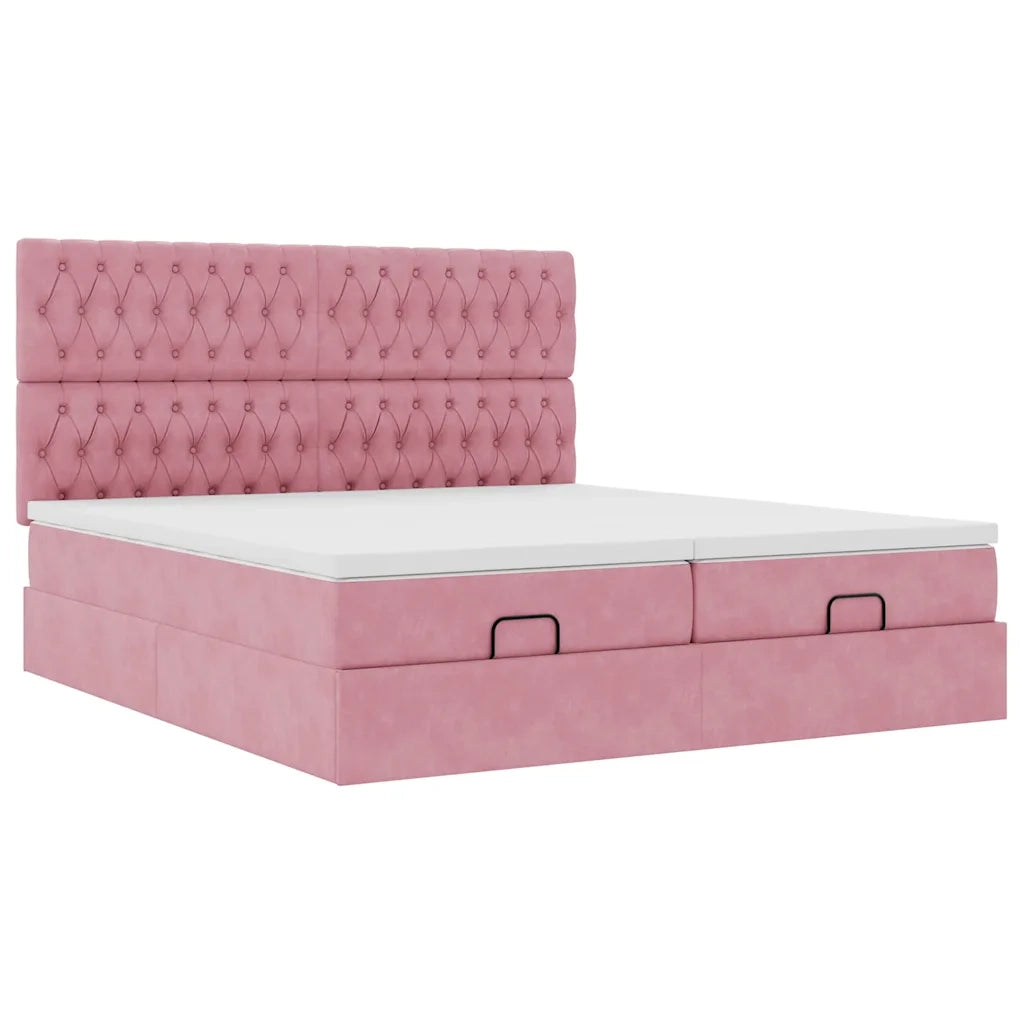 Struttura Letto Pouf con Materassi Rosa 200x200 cm Velluto 3314650