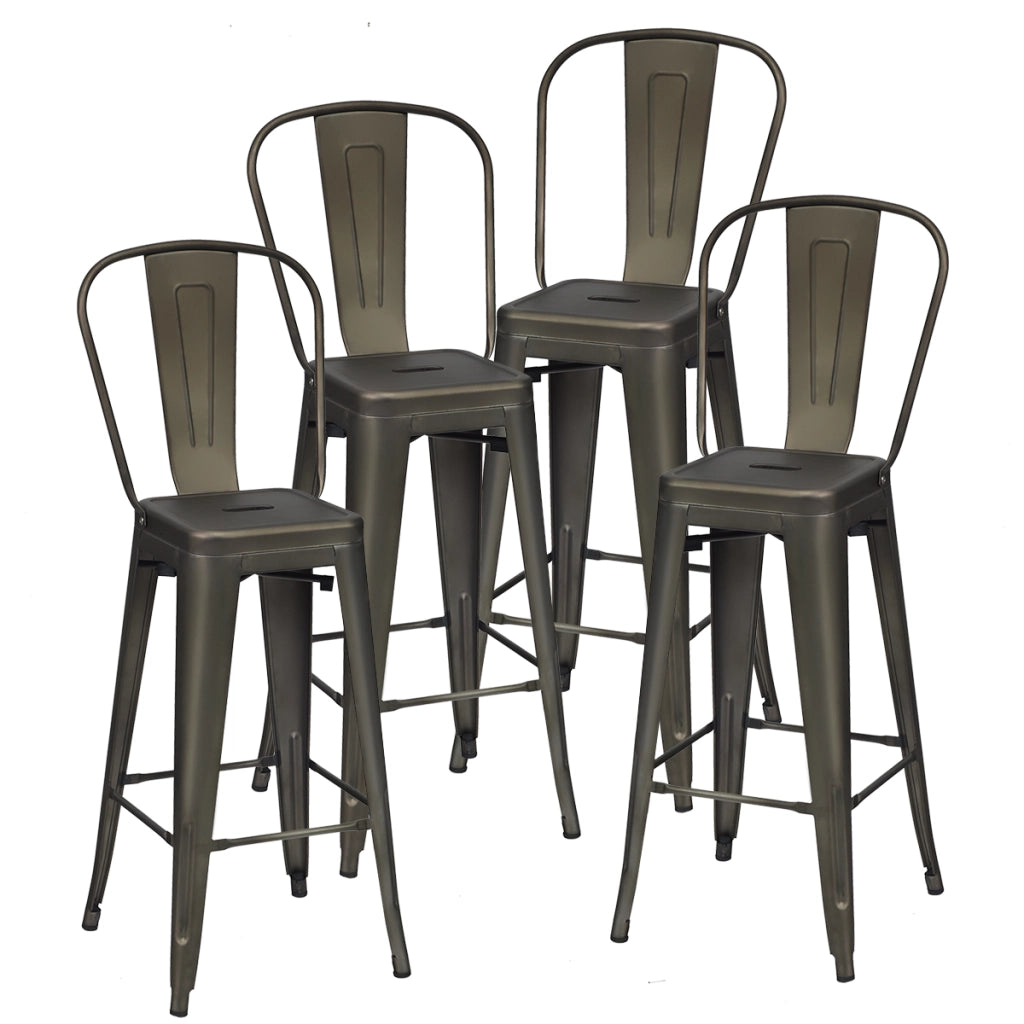 Set di 4 sedie per ristorante in metallo da 116cm, Sgabelli da bar eleganti con schienale rimovibile Grigio-Sgabelli da bar