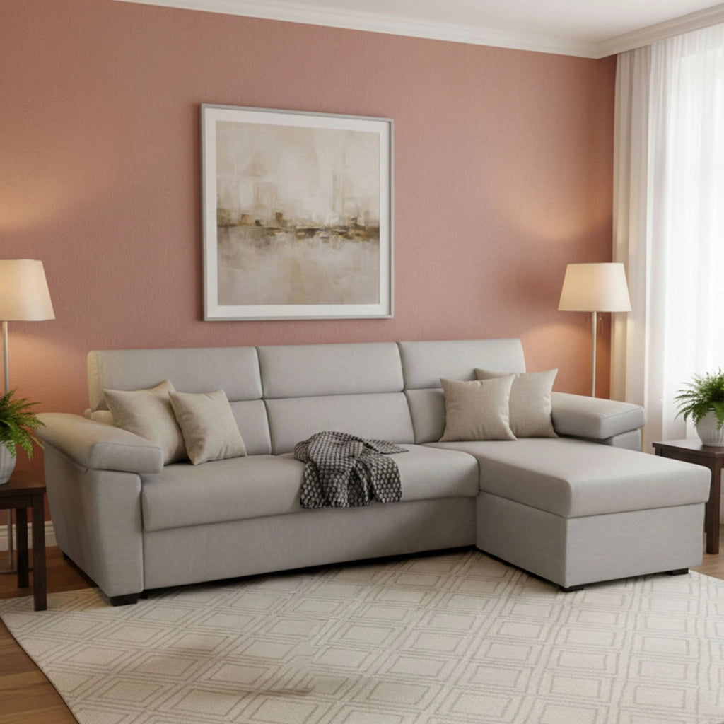 Priverno, Divano Letto con Penisola Sfoderabile Made in Italy, 285x160 cm Grigio Chiaro
