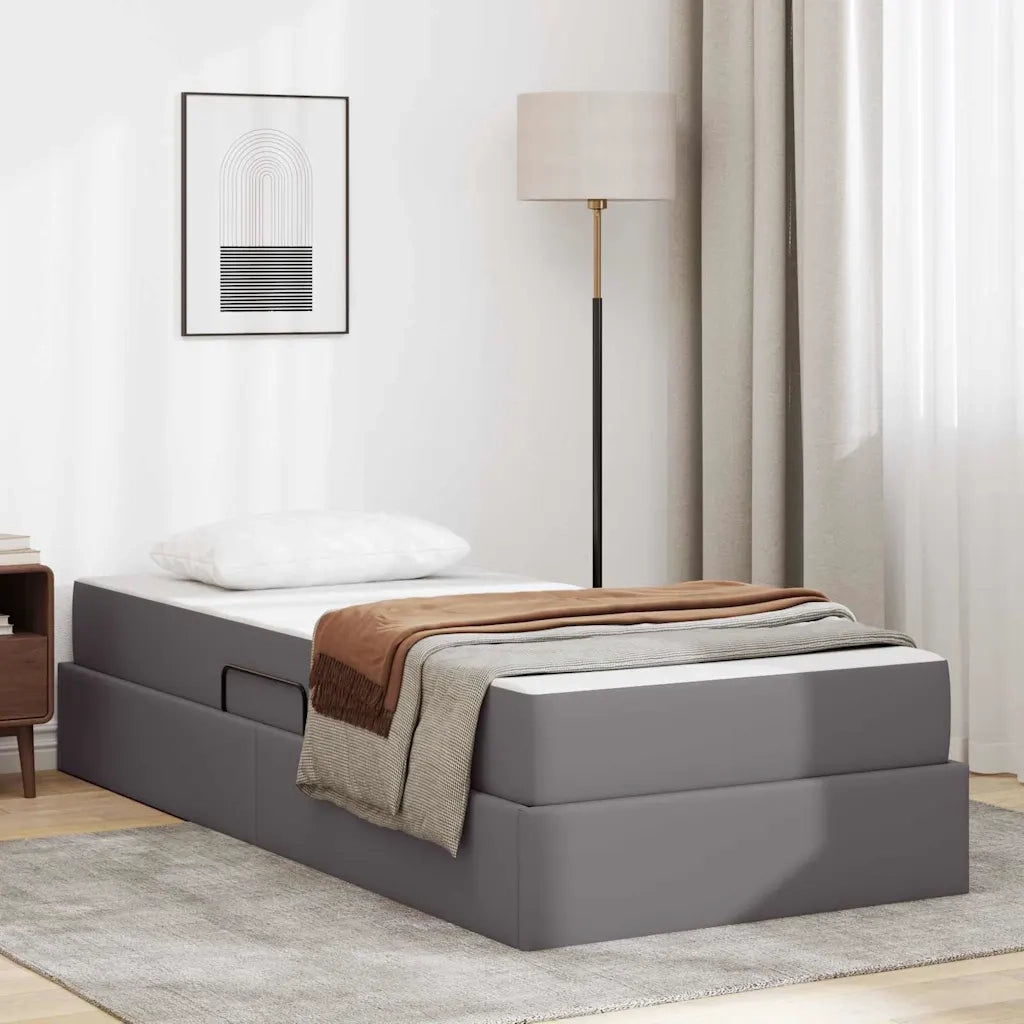 Letto con contenitore e materasso 2 pcs Grigio Pelle 3399594