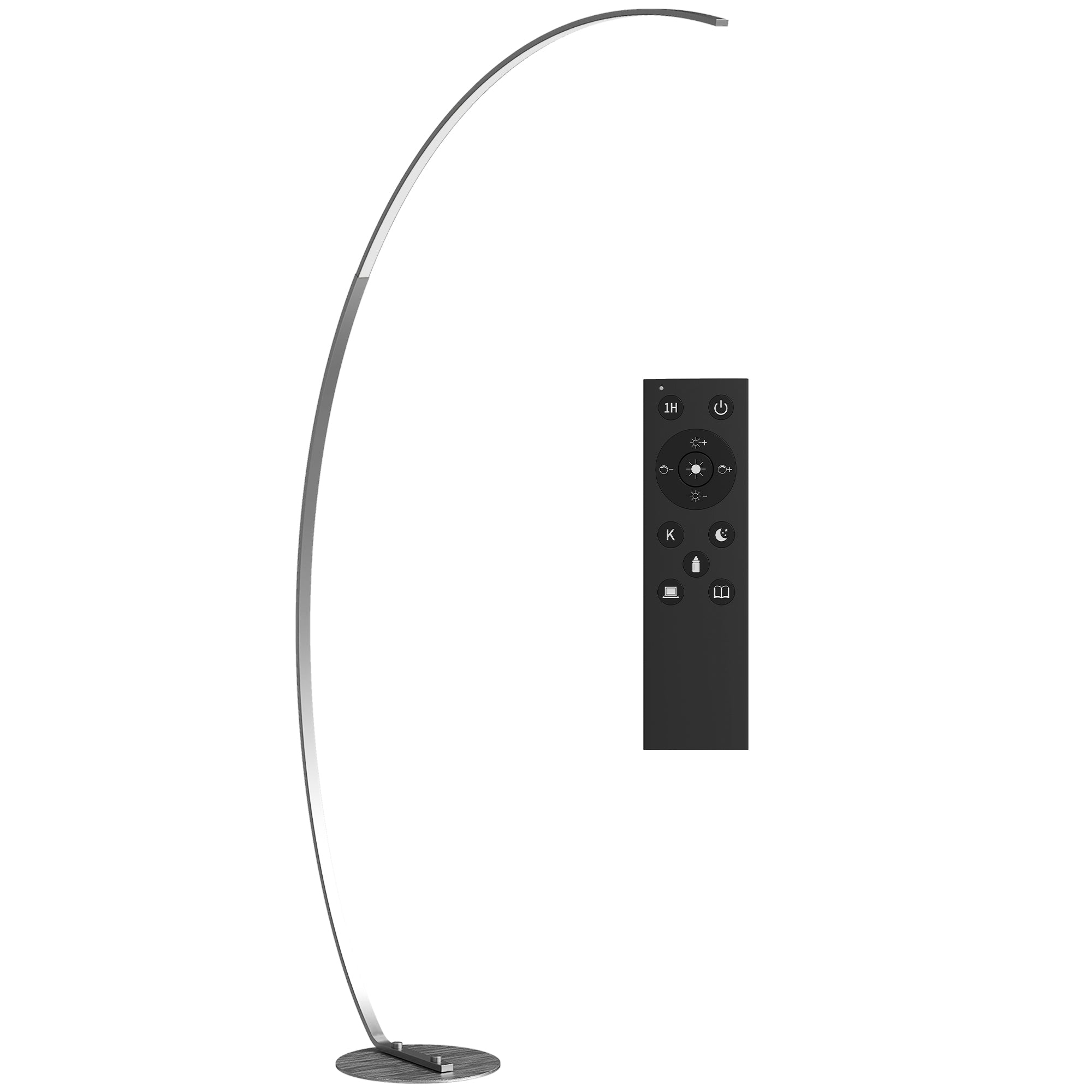 Lampada da Terra ad Arco Alta 172 cm a LED con Telecomando e Regolazione della Luminosità Argento