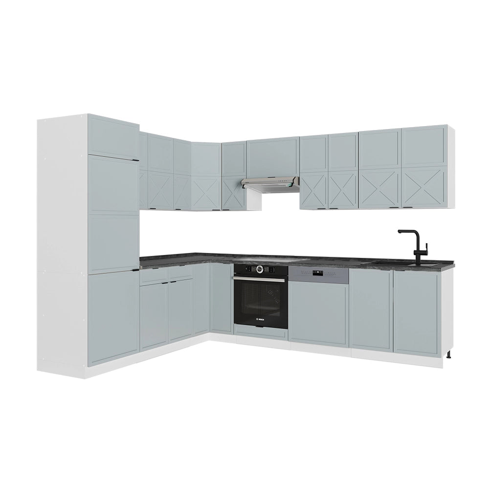Cucina angolare completa Fame-Line Blu-grigio chiaro/Bianco 287 x 60 cm, PL Antracite Vicco