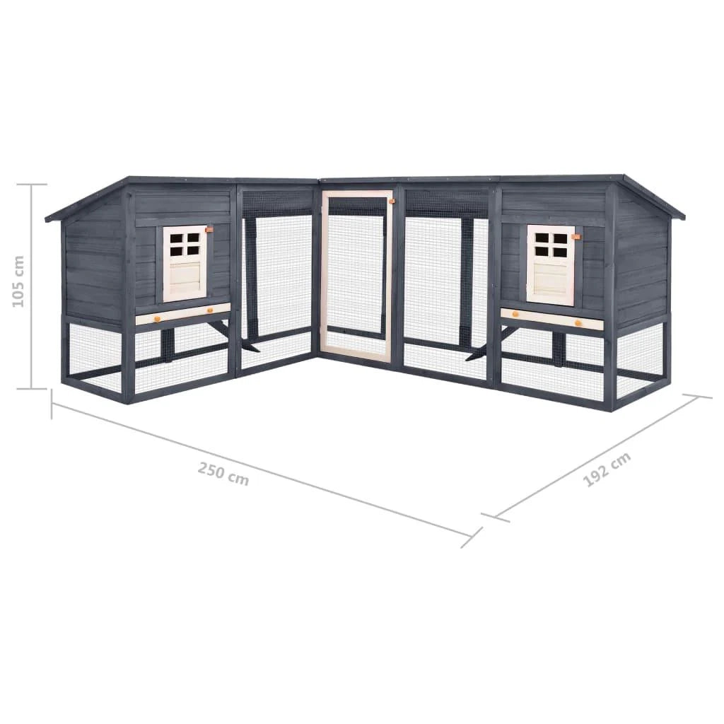Gabbia/conigliera da esterno 250 x 192 x 105 cm con recinto grigio e bianco legno di abete 02_0000595