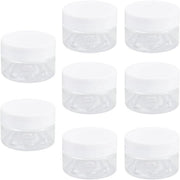 Contenitori di viaggio in plastica di 8 pezzi, vuoti, trasparenti con coperchi a vite bianchi, contenitori rotondi con chiusura ermetica per creme e articoli da toeletta