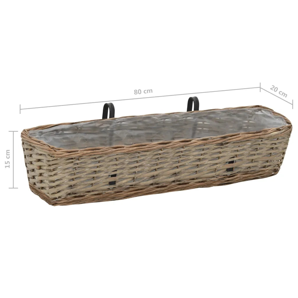 2 pz Fioriere | Cassetta per fiori | Vaso da Balcone in Vimini con Rivestimento in PE 80 cm