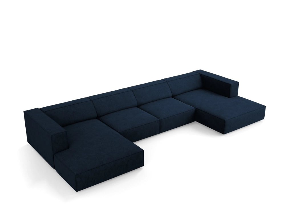 Cosmopolitan Design - Divano panoramico "Arendal" 6 posti in ciniglia con effetto a coste blu reale 