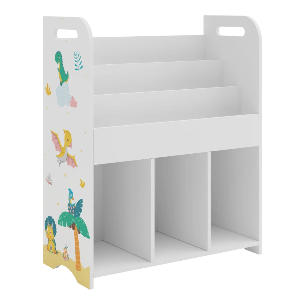 Scaffale dal design senza tempo per soggiorno camera da letto mobile contenitore per bambini 75 x 62 x 29 cm bianco con motivo a dinosauro 03_0011216