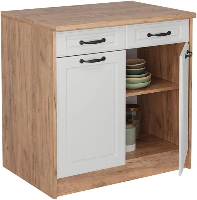 Pannelli laterali per il mobile base R-Line, Quercia dorata, Set di 2, per la libera combinazione all'interno di sistemi cucina modulari