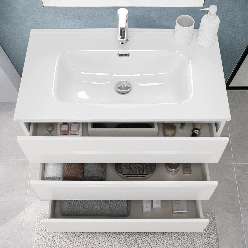 Mobile bagno a terra 80 cm in bianco lucido con lavabo Leda