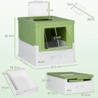 Lettiera per Gatti Chiusa con Paletta, Vassoio Estraibile e 2 Porte, 47.5x35.5x36.7cm, Verde Chiaro