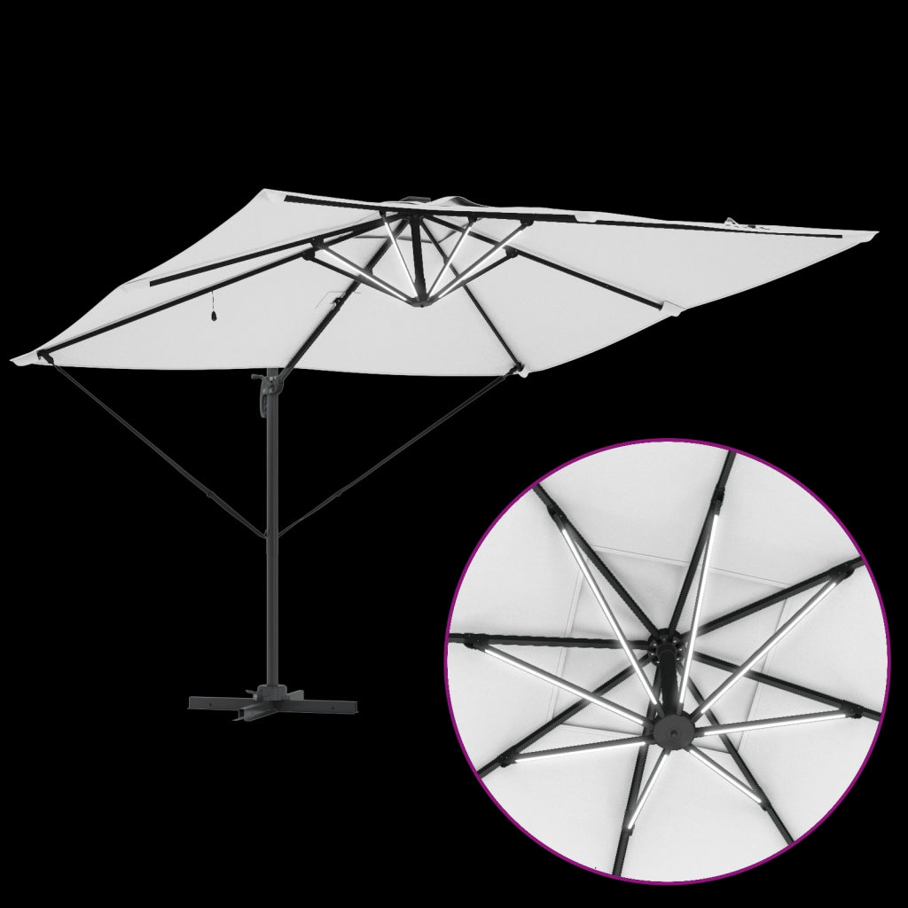 Ombrello a Sbalzo Roma con LED Sabbia 286x285x270 cm Alluminio