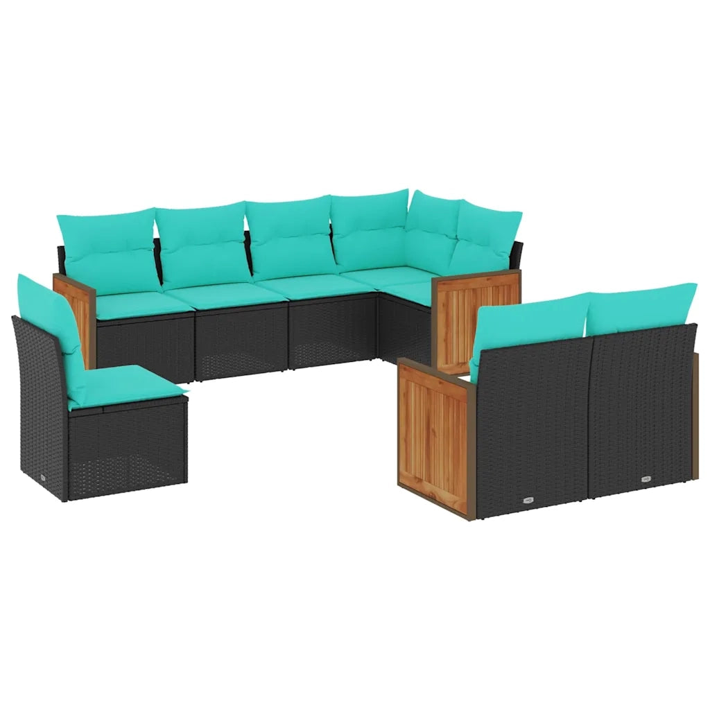 Set Divani da Giardino 8 pz con Cuscini Nero in Polyrattan 3227842