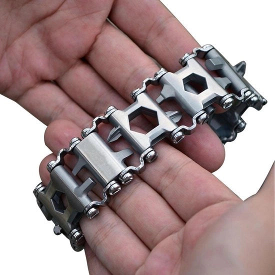 Artefatto multifunzionale per outdoor - 29 in 1 cintura in acciaio inossidabile con chiave inglese, apripistoni, apribottiglia e chiave a stella