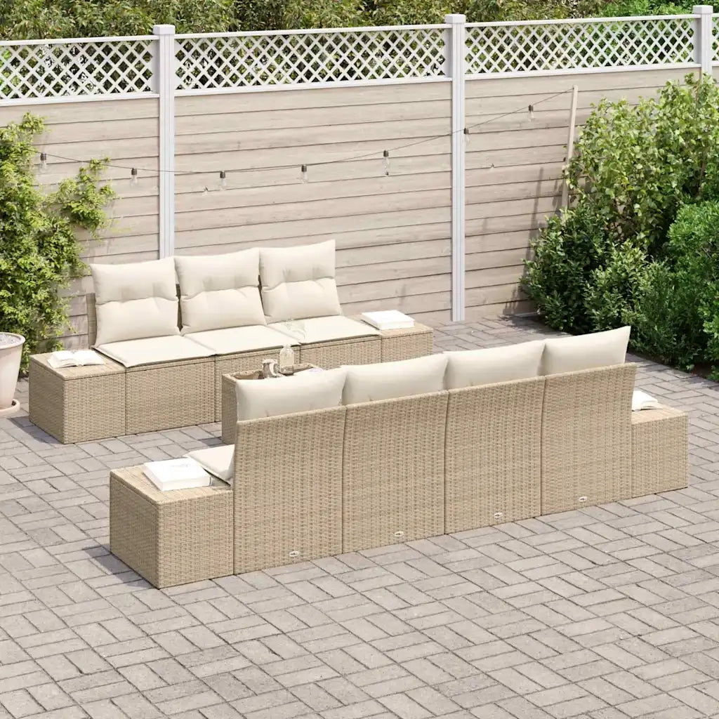 Set Divano da Giardino con cuscino 8 pcs Beige polyrattan