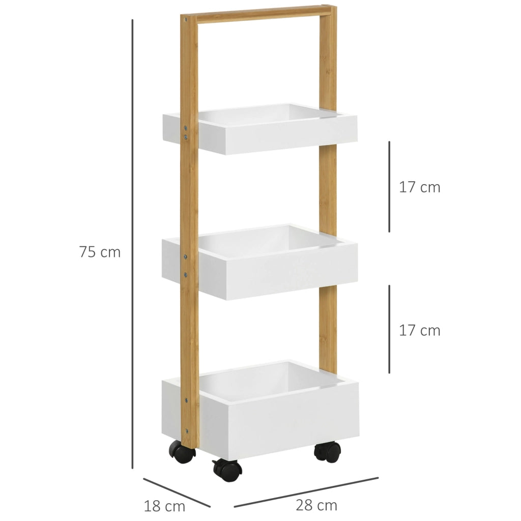 Carrello per Bagno con 3 Cestini e Ruote ¨C Zephmum ¨C Bamb¨´ 28x18x75 cm Bianco
