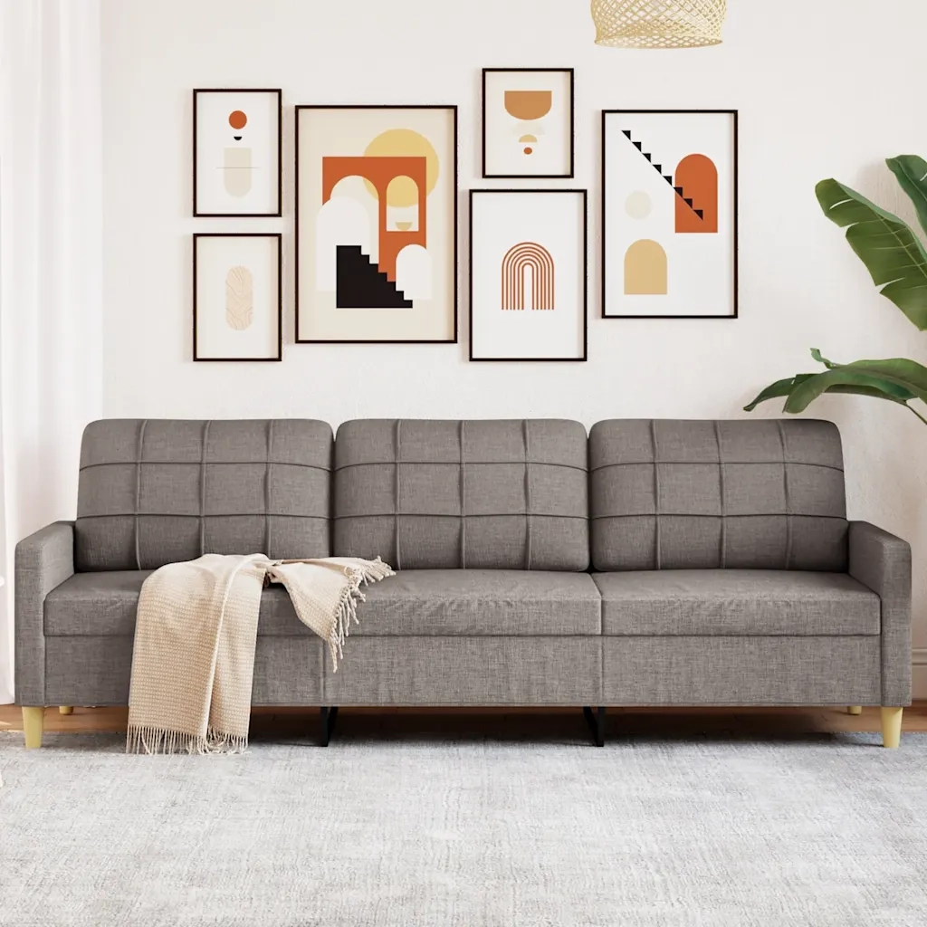 Divano a 3 Posti-Sofa 3 Posti Tortora 210 cm in Tessuto