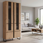Mobile Espositore Gissi, Vetrina 8 Ripiani, 84.5x35x193.5h cm Marrone Rovere Nodi