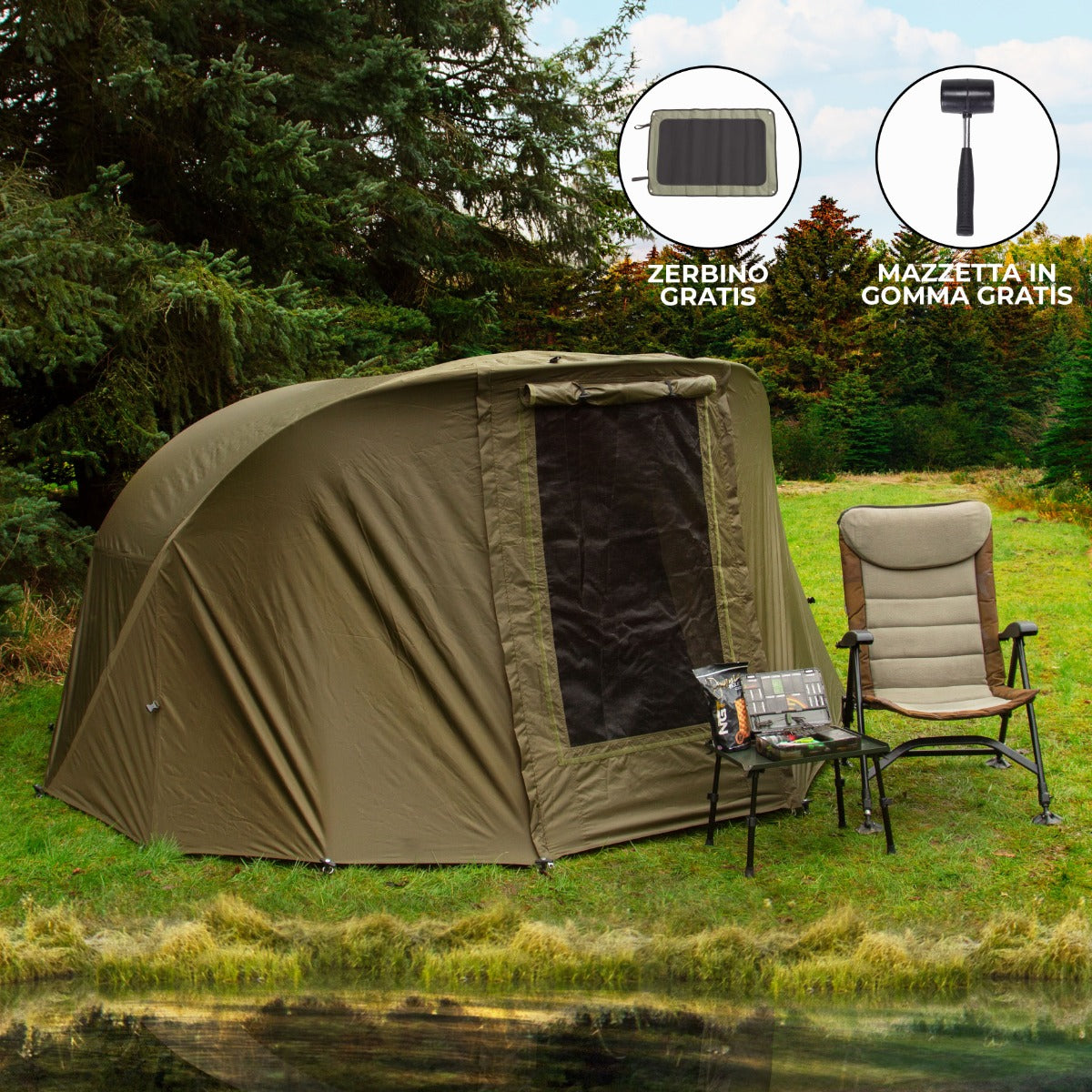 Tenda Bivvy Pesca Carpa 2 Persone 3x3m Impermeabile 10.000mm e Involucro Esterno