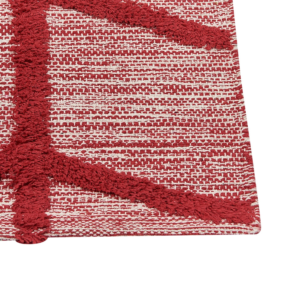 Tappeto in cotone trapunto a mano con motivo geometrico rosso 140 x 200 cm camera da letto soggiorno