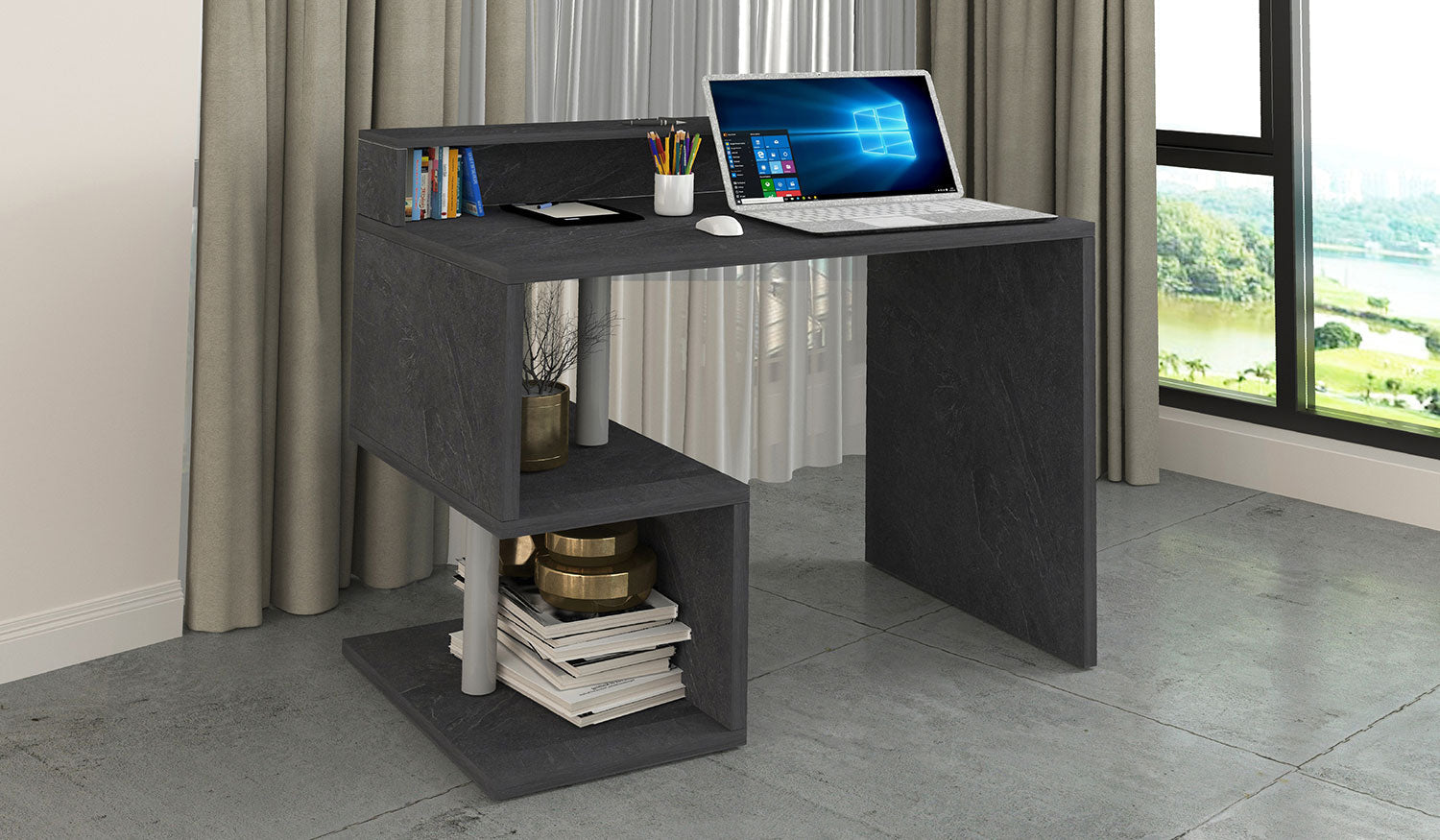 Scrivania a Giorno 100x50x92,5 cm Esse Report Grigio