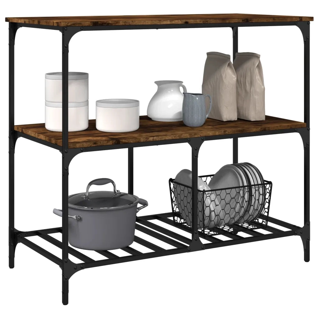 Carrello da Cucina-Scaffale per Cucina Rovere Fumo 100x50x95cm in Legno Multistrato