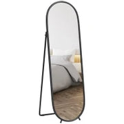 Specchio a Figura Intera da Terra con Supporto Pieghevole, in Vetro e Metallo, 40x41x159 cm, Nero