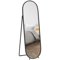 Specchio a Figura Intera da Terra con Supporto Pieghevole, in Vetro e Metallo, 40x41x159 cm, Nero