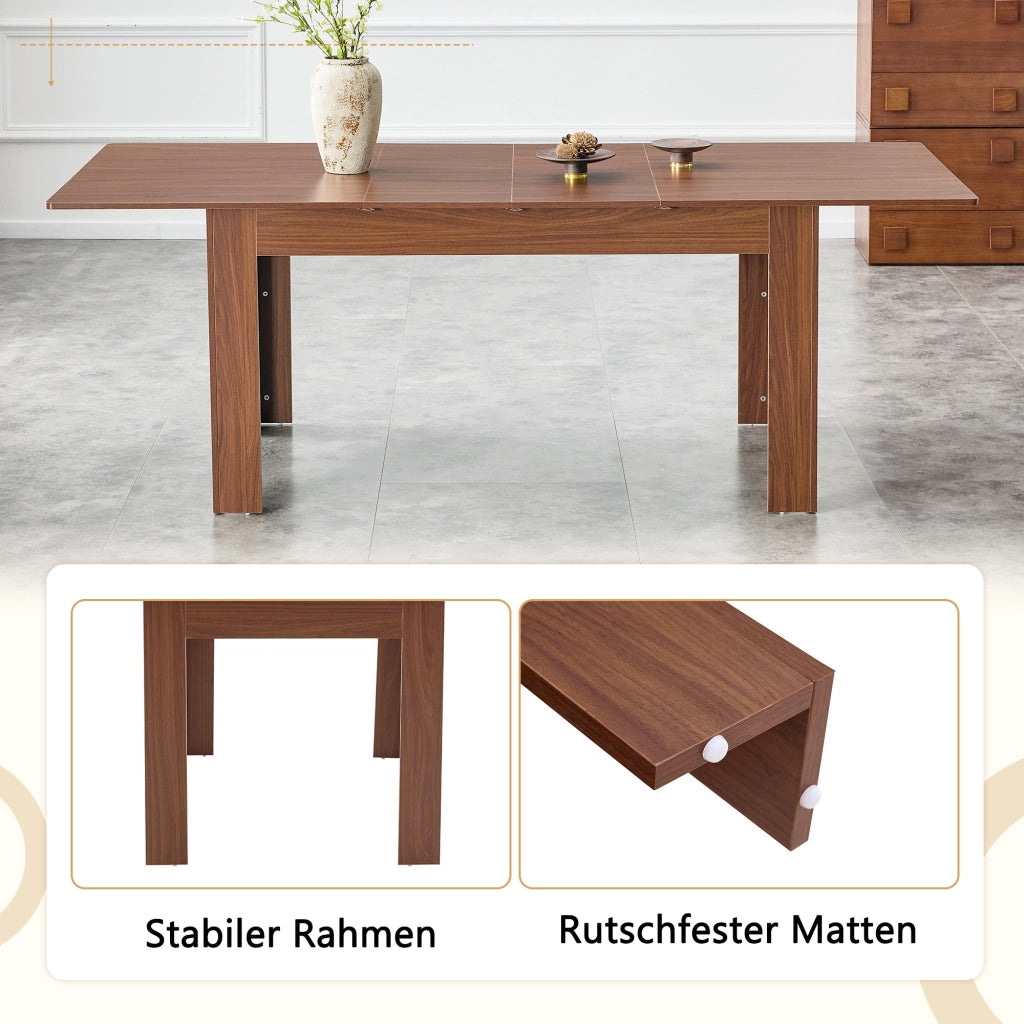 Tavolo da pranzo allungabile con 2 allunghe in MDF e finitura noce, per cucina e soggiorno 220 × 88,5 × 77 cm