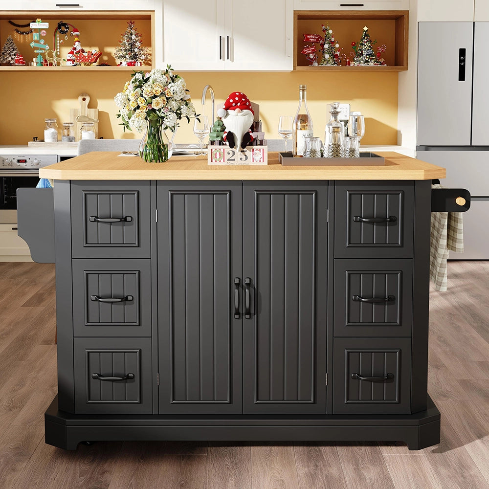 Isola cucina mobile - Xylo - 120x45x91 cm - Bianco/Nero - 2 porte 6 cassetti ruote
