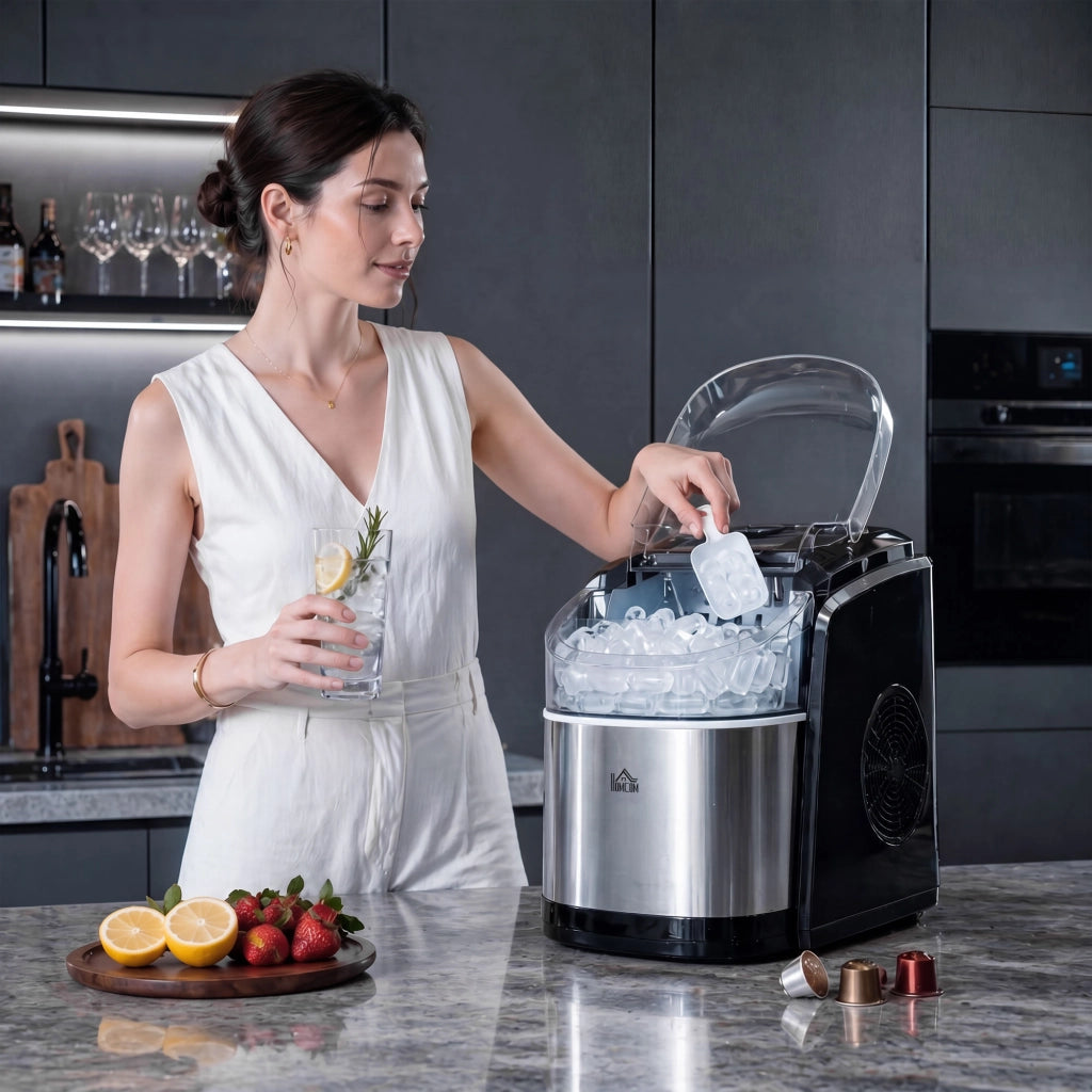 Macchina del Ghiaccio ¨C Zephmum ¨C Nera, PP e Acciaio Inox, 24.2x35.3x33 cm