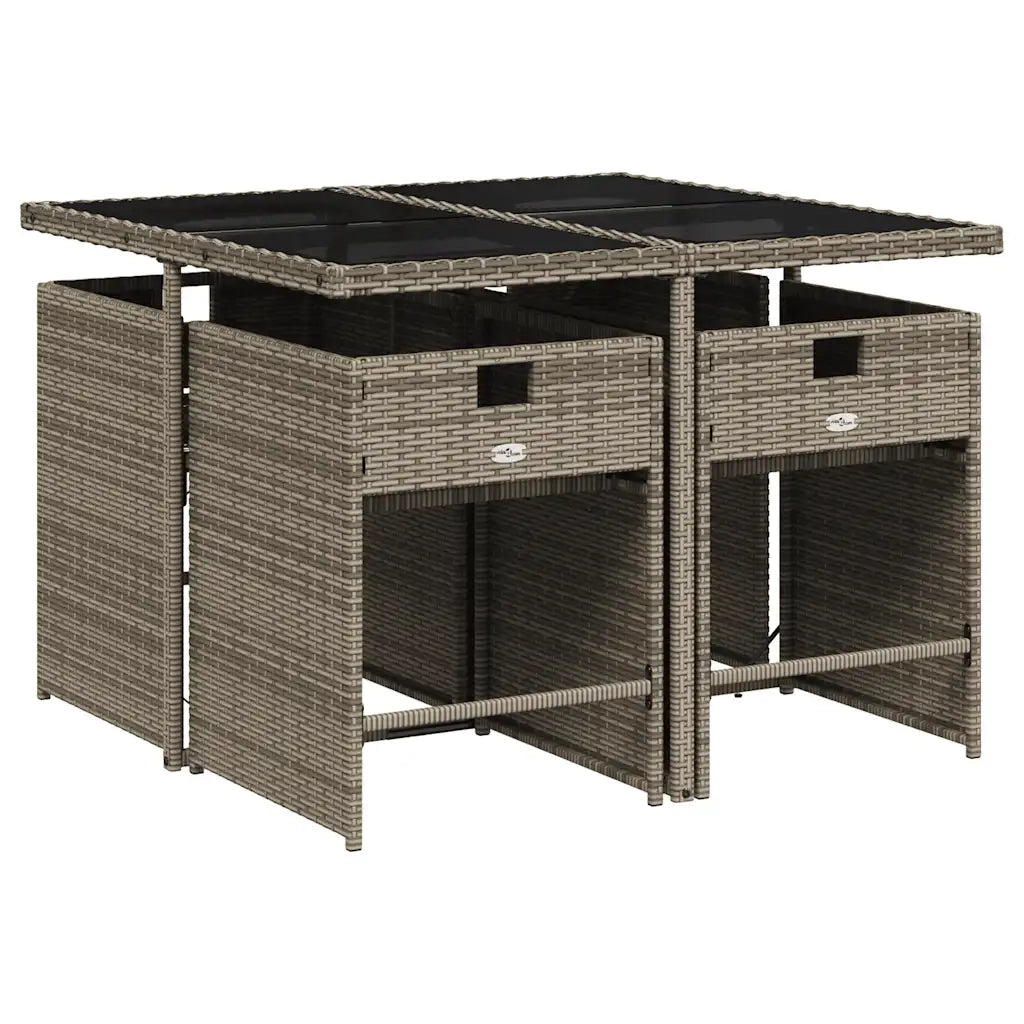 Set da Pranzo da Giardino 5 pz | Set Salotto da Giardino con Cuscini in Polyrattan Grigio