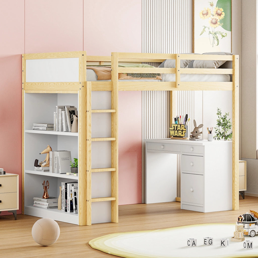 Letto a Soppalco con Contenitore e Scrivania ¨C MINIMAL ¨C Legno, 90x200