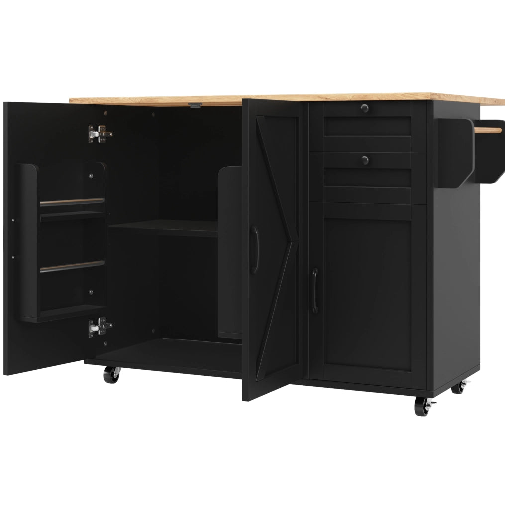Carrello da cucina 120x43.2x92 cm con piano pieghevole; ampio spazio contenitivo; MDF; nero