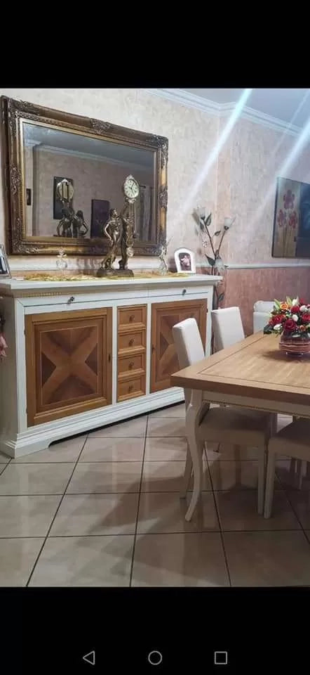 Madia credenza 2 ante 6 cassetti in legno avorio/noce l.210 p.53 h. 115 - Mobili 2G