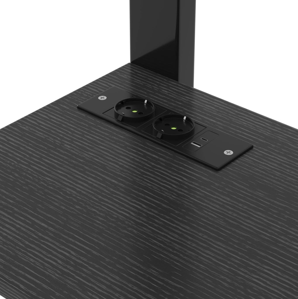 Letto a castello doppio in ferro 90x200 cm con scrivania, prese USB e Type-C, mensole e ripiani, nero