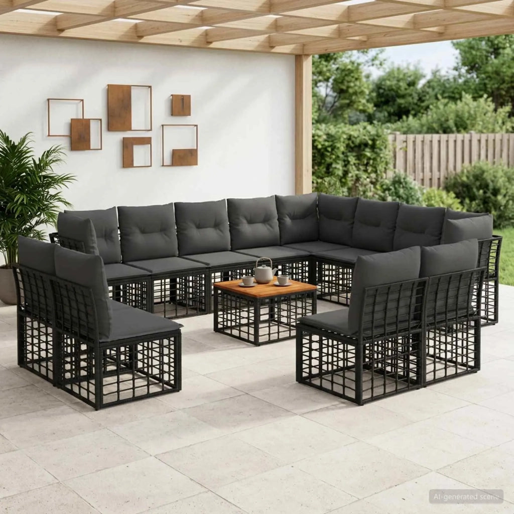 Set di divani da esterno 13 pcs Nero e Grigio scuro Poliestere 3437599