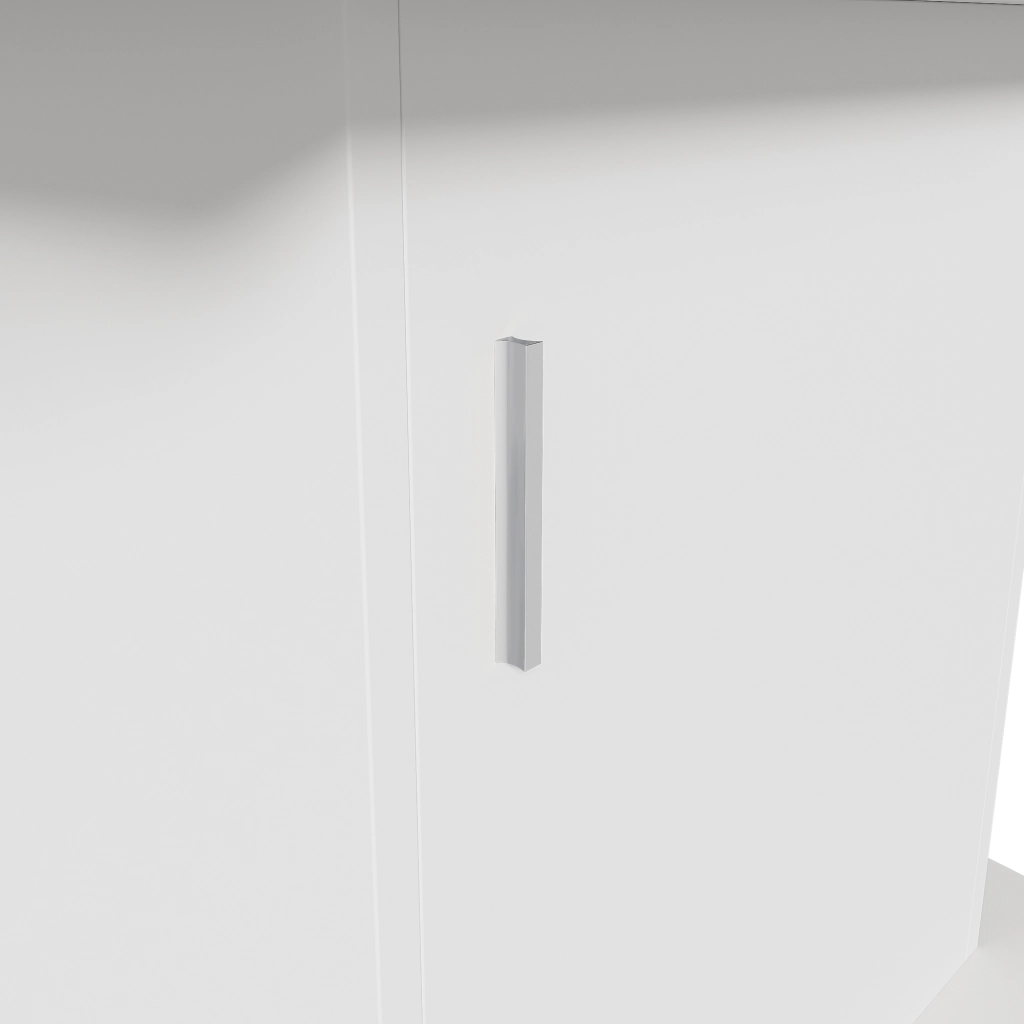Tavolo da pranzo allungabile ovale con vani contenitore e armadietti, per cucina e sala da pranzo, in truciolato, bianco