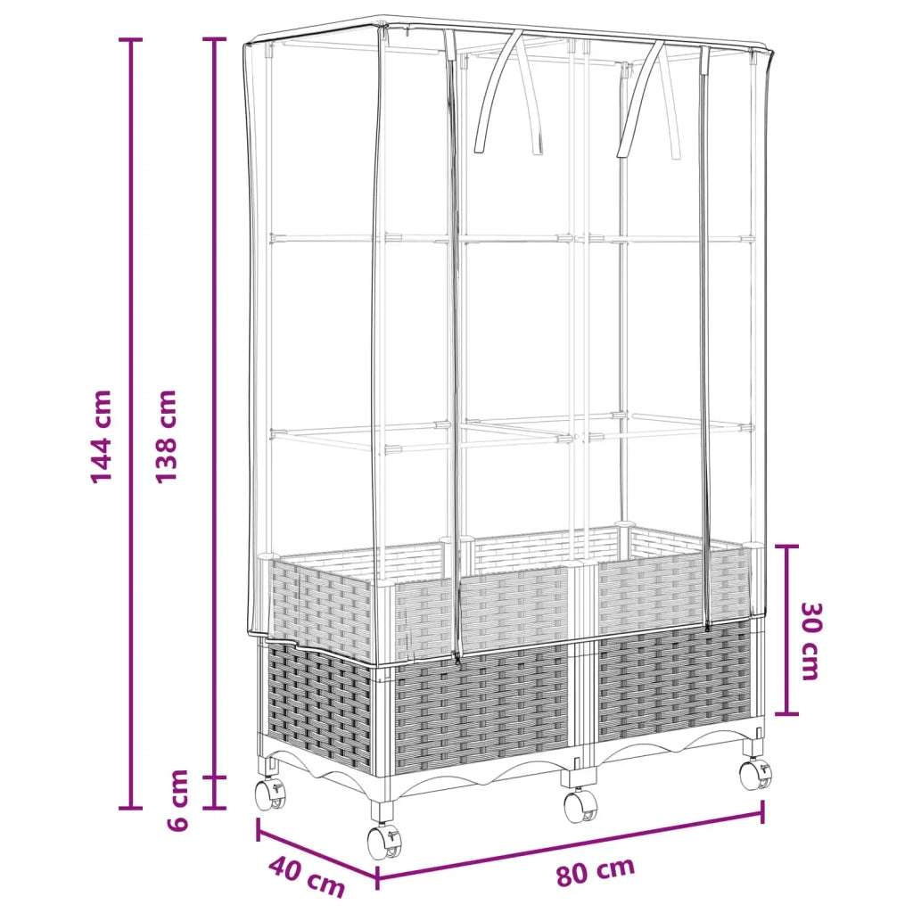 Vaso da Giardino con Copertura per Serra e Ruote 2 pz Marrone 3422979