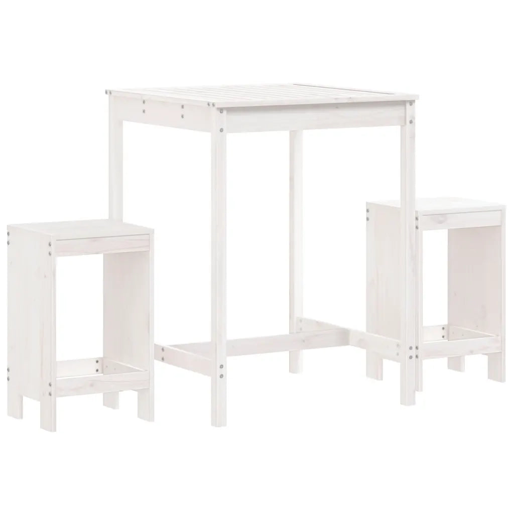 Set Bar da Giardino 3 pz Bianco in Legno Massello di Pino