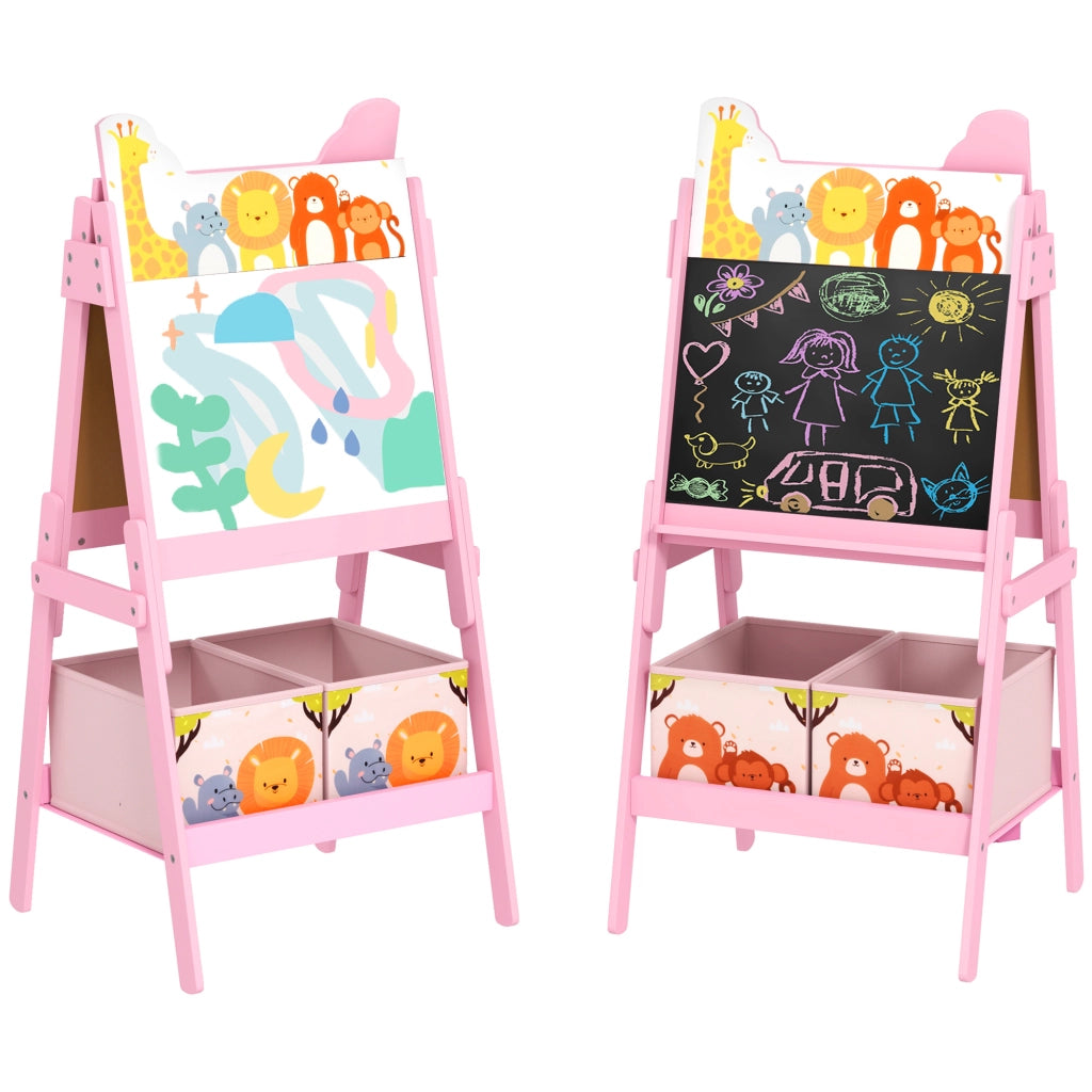 Cavalletto per Bambini con Lavagna e Cestini ¨C Zephmum ¨C Legno Rosa 53.5x49x113 cm