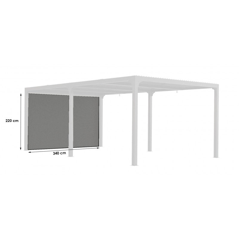 Tenda laterale grigia per pergola bioclimatica lato 360 cm – PVC intrecciato con guide – regolabile in altezza – PERBIR36 Foresta