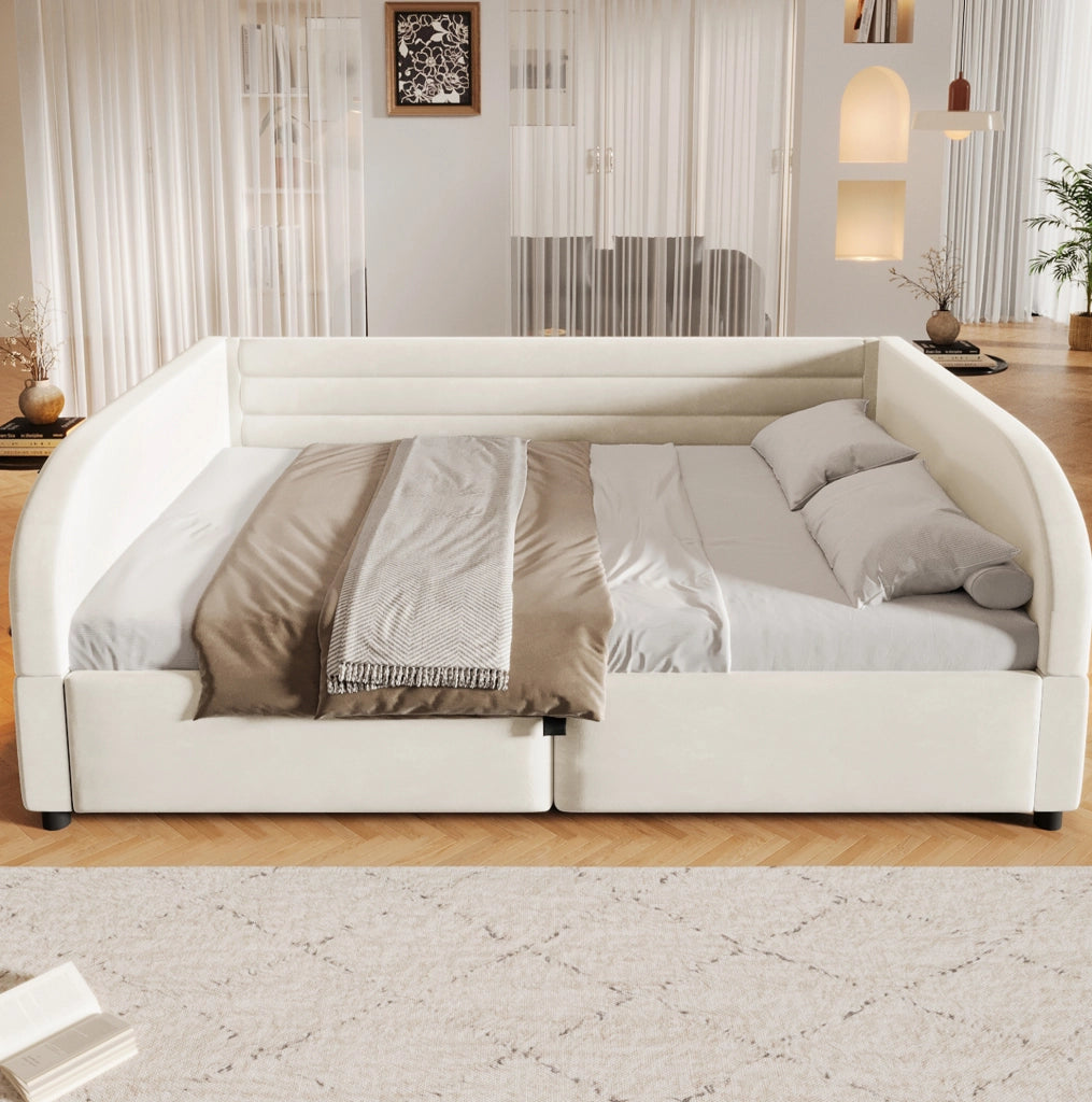 Letto imbottito 140x200 cm con contenitore idraulico e LED RGB in flanella beige