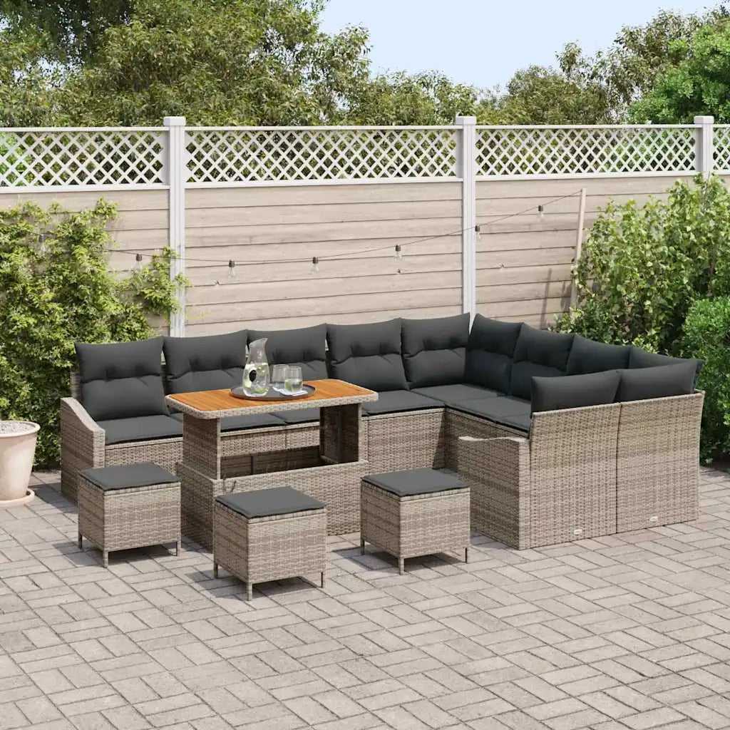 Set Divano da Giardino con cuscino 13 pcs Grigio Poly Rattan