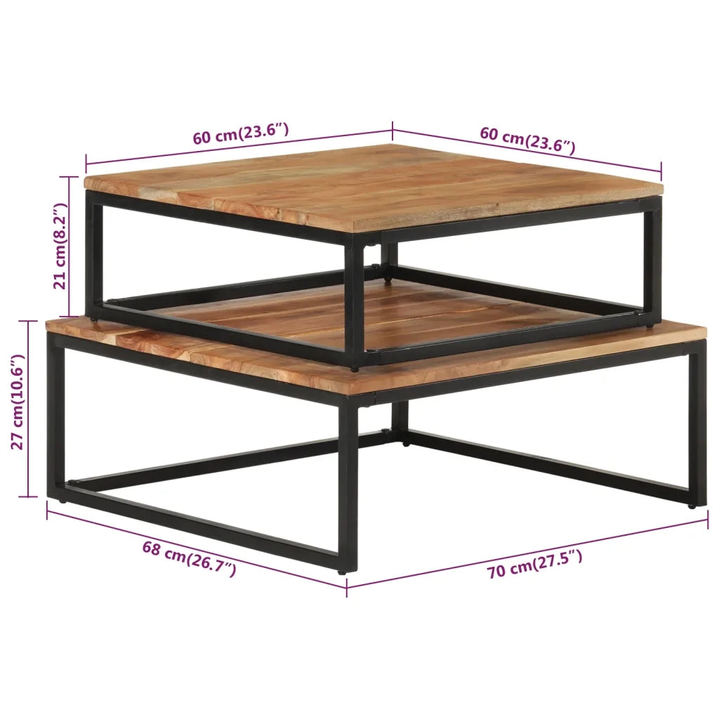 Tavolini da Salotto Impilabili 2 pz Legno Massello di Acacia cod mxl 12699