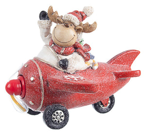 Decorazione Natalizia Renna Plain Aereo Rosso Aviatore Addobbi Natale Bizzotto