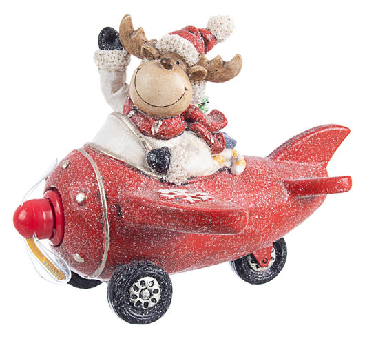 Decorazione Natalizia Renna Plain Aereo Rosso Aviatore Addobbi Natale Bizzotto